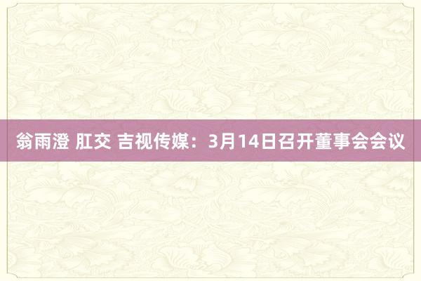 翁雨澄 肛交 吉视传媒：3月14日召开董事会会议